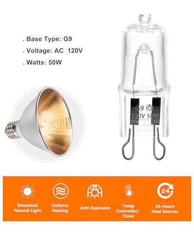 G9 Basking Light Bulb 50W 120V 2 Pin 3 Pack Base Light Bulb Reptile Heat Lamp Replacement Dimmable Warm Clear - color: Bulb 50w Clear
