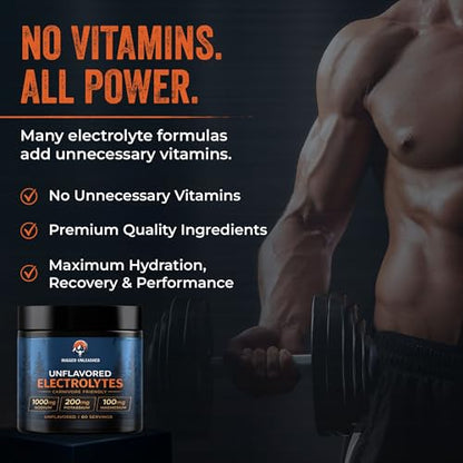 Unflavored Electrolytes – Unflavored Electrolyte Powder for Carnivore Diet, Keto & Fasting – Carnivore Electrolytes Powder with No Sugar – Flavorless Electrolytes – Fasting Salts – 60 Servings