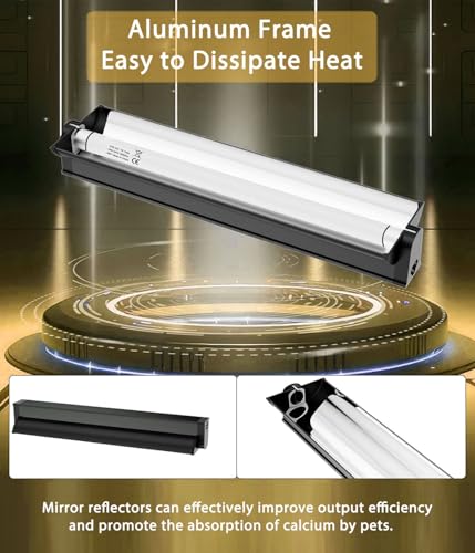 T5 UVB Reptile Light Fixture Combo Kit - 12 Inch 8W Terrarium Hood 10.0 UVA UVB Bulb with High-Efficiency Reflector for Desert Reptiles & Amphibians (Bearded Dragons, Turtles, Tortoises) - size: 8W T5 Suite