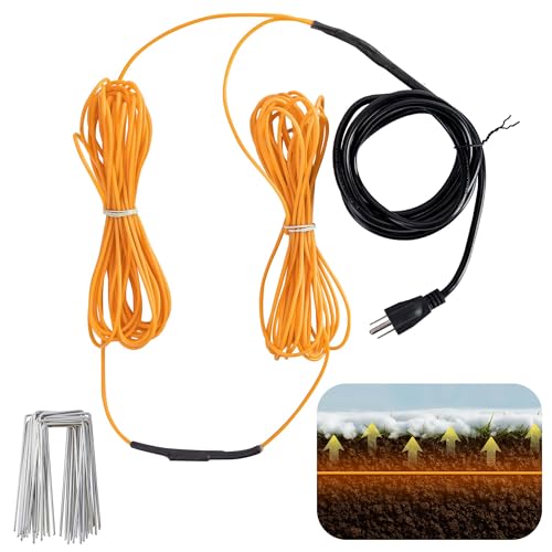 Adnee 59Ft Thermostatic Soil Heating Cable,Rubber Heating Warming Cable with Thermostat and Ground Stakes,Plant Soil Heater Cable for Cold Frame,Graden,Greenhouse Seed Grow - color: 59 Ft