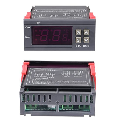 2pcs STC-1000 DC 110V-220V 10A Digital LED Temperature Controller Thermostat Control Switch 2 Relay Output and NTC 10K Thermistor Sensors Temperature Probe - style: 110V-220V