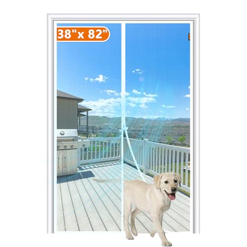 MAGZO Screen Door Magnetic Fits Door Size 38"x 82", Hands-Free Mesh White | 40" x 83" Door Screen Magnetic Closure Heavy Duty & Windproof Fastener, Pet Friendly Front Screen Door Mesh, White - color: White, size: 38" x 82" Door (40" x 83" Screen)