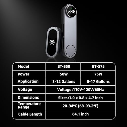 UPETTOOLS 50W Mini Aquarium Heater, Digital Fish Tank Heater | 5-10 Gal, External Controller, Explosion-Proof, Dry-Run Protection, Betta & Turtle - size: 50W（5-10Gallon）