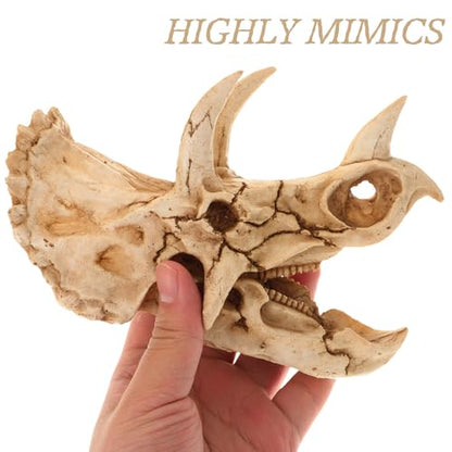 VOSAREA Resin Dinosaur Skull Realistic Dinosaur Cave House Hideout for Snakes and Lizards, Highly Wear-Resistant Habitat Decoration Suitable for Reptile Terrariums and Aquarium Decor