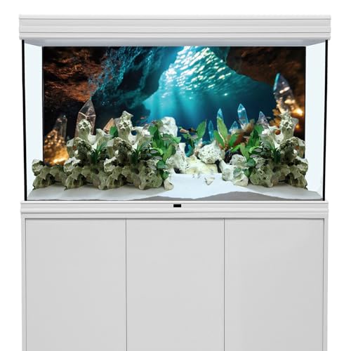 AWERT 72x16 inches Fantasy Garden Aquarium Background Under The Sea Background Sunshine Underwater Bubble Coral Rock Crystal Climbing Pet Background Decoration - size: 72x16in/180x40cm