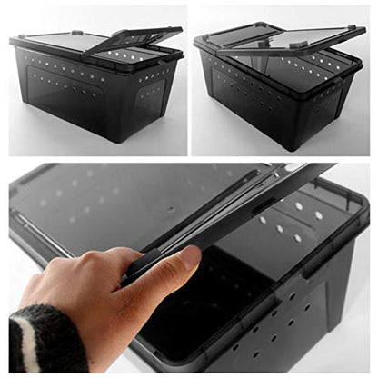 OMEM Portable Reptile Terrarium Habitat for Mini Pet Houses Breathable Holes Stackable Container (2PCS-Black-M) - size: 2PCS-Black-M