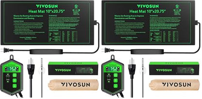 VIVOSUN 10"x 20.75" Seedling Heat Mat and Digital Thermostat Combo Set, UL & MET-Certified Warm Hydroponic Heating Pad for Germination, Indoor Gardening, Greenhouse (Pack of 2) - size: 10"x20.75" (Pack of 2)