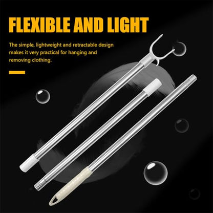CHILDWEET 2pcs Stitching Clothes Rail Shepherds Hook Bathroom Must Haves Clothing Hook Pole Snake Hook Closet Reacher Pole Reacher Grabber Pole Grip Telescopic White Hook up Stainless Steel
