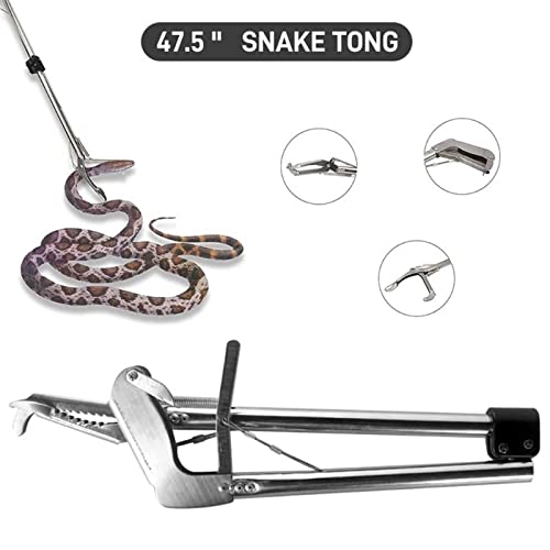 Snake Hooks Heavy Duty Snake Tongs Reptile Grabber Stainless Steel Catcher Wide Jaw with Auto Lock Blunt Teeth Collapsible Design