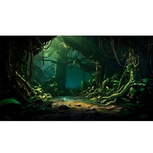 Aquarium Background Dark Night Jungle Forest Terrarium Backdrop Rainforest Stream Huge Trees Fish Tank Background Wallpaper Poster Forest Reptile Habitat Backdrop Vinyl 24x12in - color: Blue_Green, size: 24(W)x12(H)inches/ 60(W)*30cm(H)