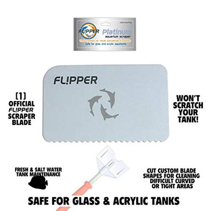 Flipper Platinum Aquarium Hand Scraper Tool – Glass and Acrylic Fish Tank Cleaner and Scraper with Serrated and Steel Blade - 10" Handle