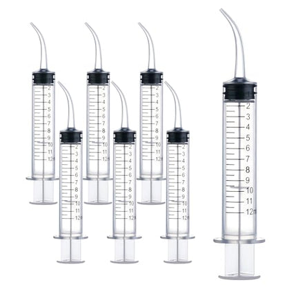 7Pack Wisdom Teeth Syringe, 12ml/cc Dental Syringe with Curved Tip & Measurement, Curved Dental Irrigation Syringe, Disposable Sealed for Dental Care, Oral Tonsil Stone, Feeding, Liquid Injection - style: 12ml/cc Curved Tip