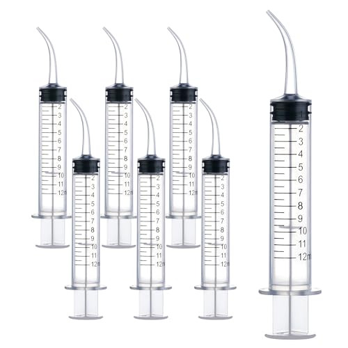 7Pack Wisdom Teeth Syringe, 12ml/cc Dental Syringe with Curved Tip & Measurement, Curved Dental Irrigation Syringe, Disposable Sealed for Dental Care, Oral Tonsil Stone, Feeding, Liquid Injection - style: 12ml/cc Curved Tip