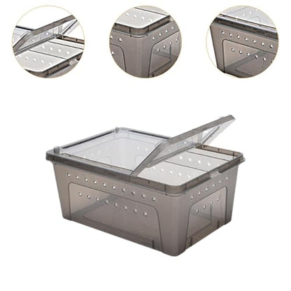 Reptile Feeding Box Climbing Pet Breeding Box Portable with Small Vents Turtle Transport Container Hatching Case for Scorpion, Black