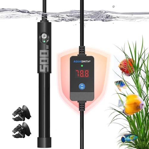 AQUASMITH Aquarium Heater,50w/100w/150w/200w/300w/500w Submersible Fish Tank Heater,External LED Controller, with Over-Temperature Protection and Automatic Power-Off When Leaving Water for. - size: 500W