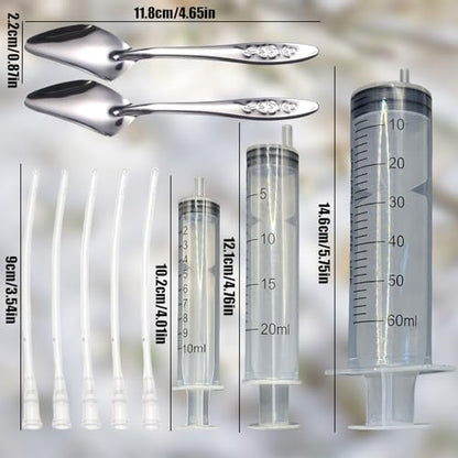 Baby Bird Feeding Syringe Set, Pet Parrot Milk Feeding Syringe with Tubes, Parrot Feeding Tubes Measuring Tools for Feeding Pets Scientific Industrial Labs… (10ml+20ml+ 60ml +2 spoons) - color: 10ml+20ml+ 60ml +2 spoons