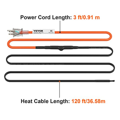 VEVOR Self-Regulating Pipe Heating Cable, 120-feet 5W/ft Heat Tape for Pipes Freeze Protection, Protects PVC Hose, Metal and Plastic Pipe from Freezing, 120V - size: 120 Feet