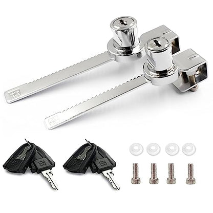XIEHE 318 Sliding Window Locks, Closet Locks for Sliding Glass Doors with 2 Keys, Display Cabinet Showcase Lock with Chrome Finish, No Drill Burglar Bars for Sliding Doors (2 Pack, Keyed Alike) - size: 2pack, Keyed Alike