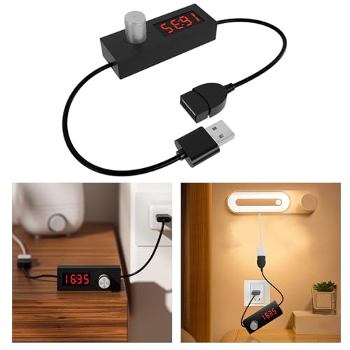 PowerFlow Adjustable USB Timer Cable Programmable Countdown Power Off Switch with Digital Display for USB Fan Lamp Night Light Aquarium 5V Devices