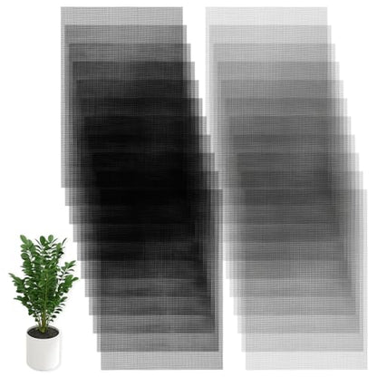 20 PCS Terrarium Mesh for Drainage, 11.8 X 7.8 Inches Eye Mesh, Plant Pot Drainage Mat, Prevent Soil Loss, Suitable for Potted Plants, Gardening Gifts for Friends (Black + Gray)