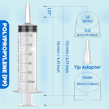 SHAOTONG 60ml Syringe with 40 Inch Tube and Tip Adapter, for Feeding Pets, Liquid Refilling, Drawing Oil Fluid - size: 60ML/CC