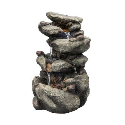 Alpine Corporation TZL154 14" Indoor Tabletop Rainforest Rock Water Fountain with LED Lights, Tiered Desktop Fountain for Home and Office Décor, Gray - style: Rock Water w/ LED's