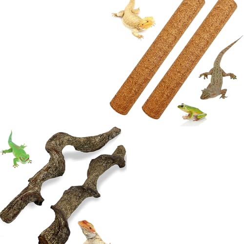 Reptile Climbing Branch with Cork Branch for Reptiles Climbing Branches 2 Pack Natural Tree Frog Cork Wood Stick Crested Geckos Habitat Decor