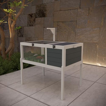 Large Tortoise Habitat, Wooden Tortoise House with Detachable Legs and Removable Waterproof Tray, Small Animals Indoor-Outdoor,Reptile Cage for Small Animals