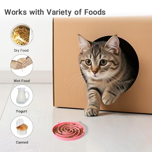 Bifeaw Slow Feeder Cat Bowl, Easy to Clean Silicone Bowl, Ideal for Dry and Wet Food (Purple and Pink) - color: Purple and Pink
