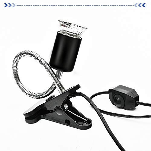 Reptile Heat Lamp with Flexible Gooseneck Stands, 2 Lamps, 360° Rotatable Clips, UVA + UVB Spectrum for Terrariums (2, Black)
