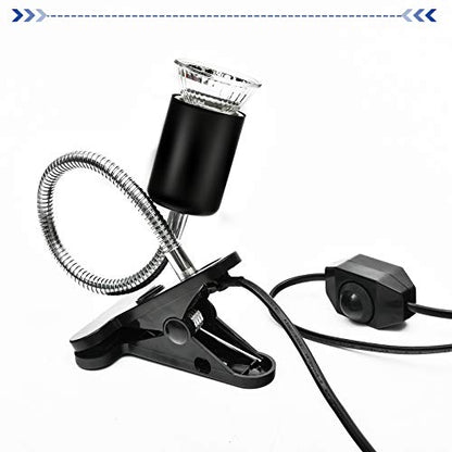 Reptile Heat Lamp with Flexible Gooseneck Stands, 2 Lamps, 360° Rotatable Clips, UVA + UVB Spectrum for Terrariums (2, Black)