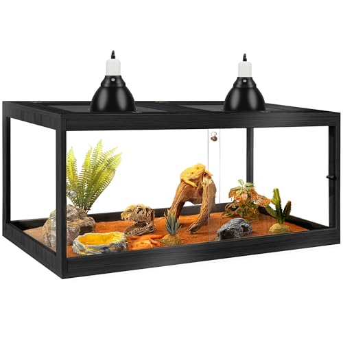 PROLEE Bearded Dragon Tank,Tempered Glass Reptile Tank with Mesh Roof and Front Sliding Door,Anti-Scratch Lizard Tank,Spacious Reptile Enclosure for Snakes,Lguanas (Black, 81Gallons,48"x20"x20") - color: Black, size: 81Gallons,48"x20"x20"