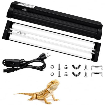 T5 10.0 UVB Reptile Light Fixture Combo Kit, 8W High Output UVA UVB Light with Upgraded Wider Alloy Reflector for Bearded Dragons Lizards Tortoises and Desert or Tropical Reptiles 12.4Inch - size: 12.4Inch