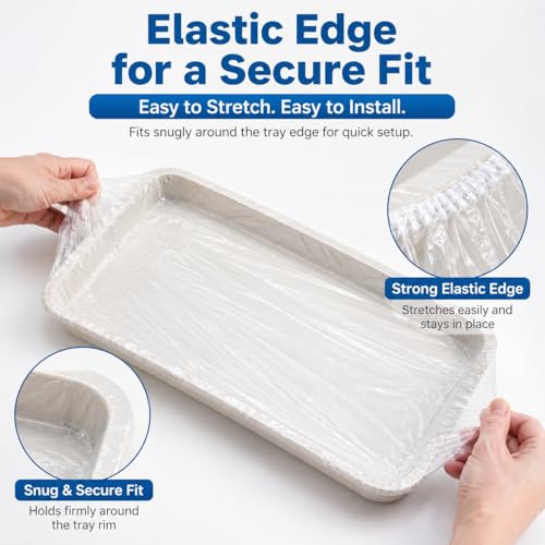 60 Pack Disposable Small Animal Cage Liners with Elastic Edge - Fits Trays up to 50" Perimeter (e.g. 15"x10") - Rabbit Litter Box Liners & Easy Clean Bunny Supplies