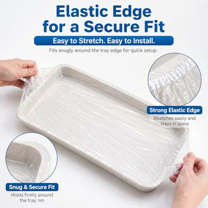 60 Pack Disposable Small Animal Cage Liners with Elastic Edge - Fits Trays up to 50" Perimeter (e.g. 15"x10") - Rabbit Litter Box Liners & Easy Clean Bunny Supplies