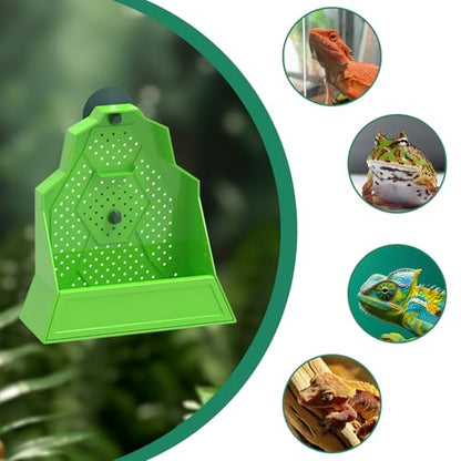 Reptile Tank Accessories, Wall-Mounted Plastic Feeder with Suction Cups, Dubia Roach & Cricket Food Bowl for Bearded Dragon, Gecko, Chameleon, Frog and Other Small Reptiles