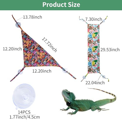 COMSUN 4 Pack Bearded Dragon Hammock with Suction Cup, Reptile Hammocks Lounger Suitable for Resting or Sleeping, Fabric Reptile Hammock for Lizards, Chameleon and Gecko (Rectangle and Triangle) - color: Black and Green