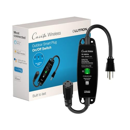 Lutron Outdoor Smart Plug for Caseta Smart Lighting, Summer Patio, Backyard Outdoor Lights & Motors, 15A LED Fixtures & 1/2 HP Motors, PD-15OUT-BL, Black - style: Smart Outdoor Plug