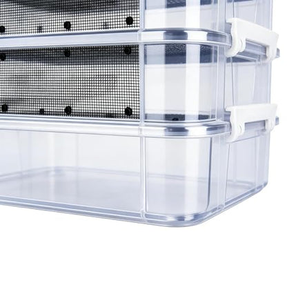 Mealworm Breeding Kit - Aluminum, Waterproof Clear Mesh Habitat, Four Layer Farm Container | Reuseable Breeding System with Zipper Handle, Indoor Outdoor Habitat for Birds, Reptiles