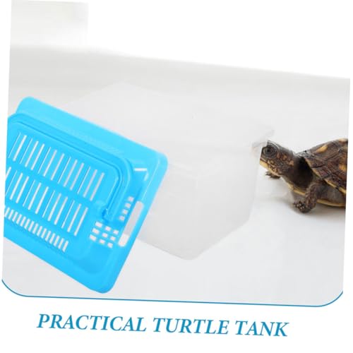 YARNOW Plastic Fish Tank with Lid, 5.9 x 3.9 x 3.5 Inch, Small Reptile Carrier for Travel, with Multiple Ventilation Holes, Blue