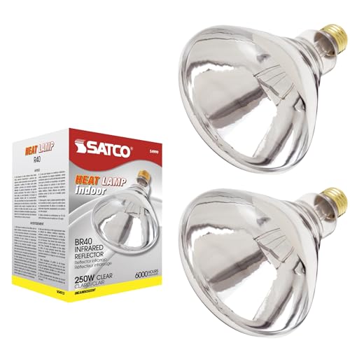 Satco S4999-250 Watt BR40 Heat Lamp Bulb, Clear Finish, Incandescent Reflector, Medium E26 Base, 2700K Warm White, 120V, Dimmable, 6000 Hour Life, CSAus Listed 2-Pack - $8.86 per Bulb