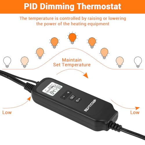 Reptile Dimming Thermostat, Adjustable Day and Night Temperature, Thermostat for Reptile Heat Lamp Heat Pad, PID Temperature Controller, Memory Function, ℉/℃ (Model: PT02A)