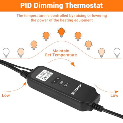Reptile Dimming Thermostat, Adjustable Day and Night Temperature, Thermostat for Reptile Heat Lamp Heat Pad, PID Temperature Controller, Memory Function, ℉/℃ (Model: PT02A)