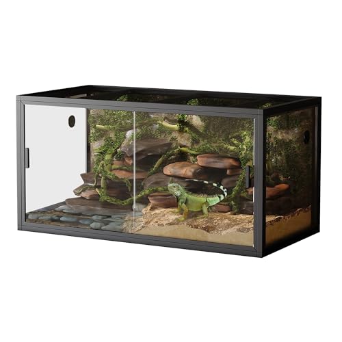 Giant 120 Gallon Reptile Tank - 48"X24"X24" Professional Front Opening Glass Terrarium for Bearded Dragons, Snakes & Lizards, with Heavy Duty Screen Top - color: Black