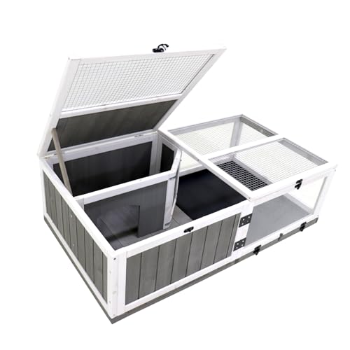 ZSQ Tortoise Habitat, Wooden Tortoise House w/Removable Waterproof Tray Indoor Outdoor Turtle Enclosure for Small Animals Outdoor Wooden Reptile Cage