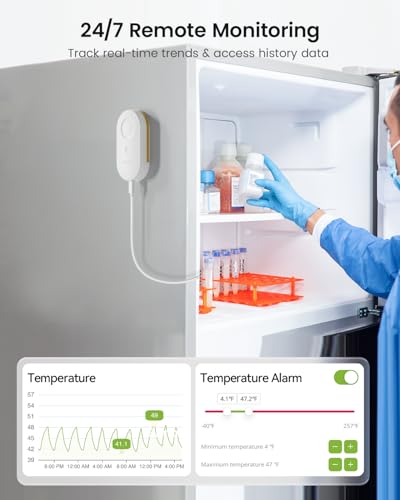 MOCREO WiFi Freezer Thermometer Alarm with Digital Monitor Hub, App and Email Alerts, 2-Year Data Export, No Subscription Fee, 2 Remote Temperature Sensors for Home Refrigerator, Fridge, Freezer - style: 1 LCD Hub + 2 Sensors