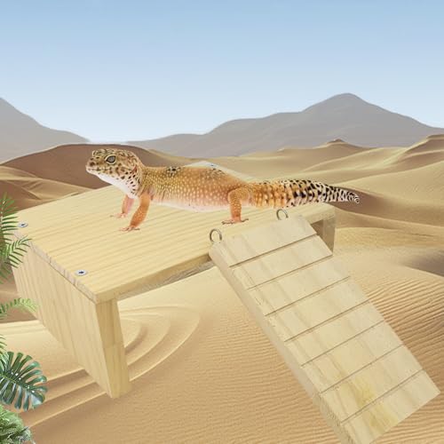 FlidRunest Reptiles Hide, Bearded Dragon Hide Cave with Ladder, Gecko Basking Platform for Tank, Wooden Accessories for Bearded Dragon Lizard Geckos Hamster