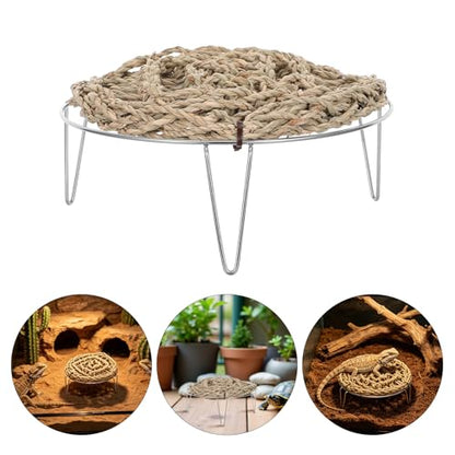 ULTECHNOVO Bearded Dragon Bed 7.3" Reptile Lounger Hammock with Straw Woven Platform and Metal Frame Elevated Basking Platform for Small Animals in Mesh or Acrylic Enclosures