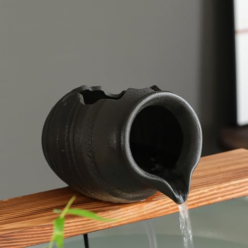 Outdoor Garden Fountain Spitter Pond Water Feature Pump DIY Ceramic Pot Decoration (9.8 inch Color 4) - color: 9.8 Inch Color 4 Black