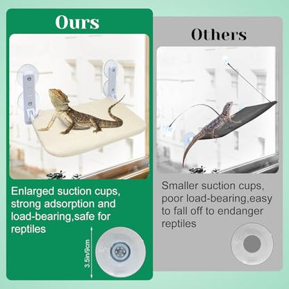 Large Bearded Dragon Hammock Foldable Reptile Lounger with Powerful Suction Cup Soft Lizard Window Perch Reptile Bed Breathable Bearded Dragon Accessories for Lizard Gecko Chameleon